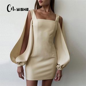 Cnyishe French Romance Retro Dress Fashion Vantager Square Collar Lantern Slee Short Dresses Women Party Dress Elegant Vestidos 220511