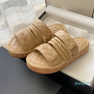 blad dam hampa rep vävd metallkedja sandal tofflor designer mode lyx elegant enkelt material platta skor bekväm design 2022