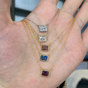 925 Sterling Silver Necklace Rectangle 5A Zirconia Gold Necklace Designer White White Pink Pink Diamond Stoker for Teen Girls with Gift Box