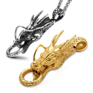 ingrosso Testa Di Drago Cinese-Simbolo di potenza della testa del drago cinese pendenti nuovi uomini collana l in acciaio inossidabile k gioielli placcati in oro220