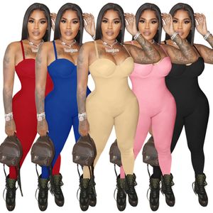 Designer Women Jumpsuits Strapless Cleavage Spaghetti Strap Romper Solid Sleeveless Open Back Bodycon Romper Activewear Workout Sport Outfit