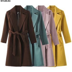 Mvgirlru Women's Coatsウールブレンド女性のパーカーポケットベルトジャケットブラウンコーヒーブラックピンクアウター20111212