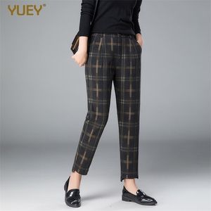 Nova calça de pés de lã de lã para o outono Winter High Women Women Plaid British Pattern Harem Pants Casual Troushers T200223