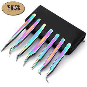 7PCS Set Eyelashes Tweezers To Place False Eyelash Extension Stainless Lashes Tongs Volume Eyebrow Clip Makeup Nail Art Tools W220420