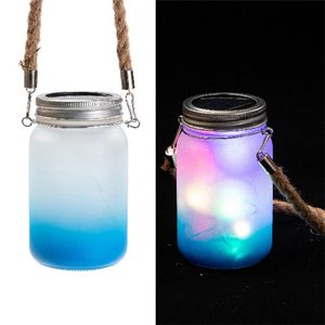 15oz Sublimation LED Mason Jar Gradient Frosted Glasses Light DIY Multi-Color Wine Glasses Heat Transfer Wine Tumblers Beer Cups 8 Color Mugs A12