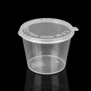 Venta al por mayor de 25pcs 25/27/40/45 ml de plástico para takeaway salsa copa Caja de alimentos con tapas con bisagras Paleta de pintura Paleta