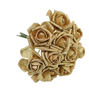 50pcs brokatowa pianka róża sztuczne kwiaty bukiet dekoracja ślubna dom Flores Fake Flowe