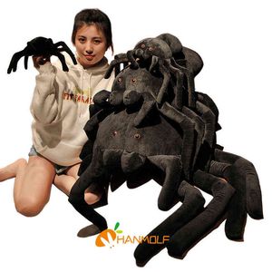 CM som Real Black Spider Short Plush Animal Filled Pop Creative Sofa Office Decor Plushie Pojkvän GIFF J220704