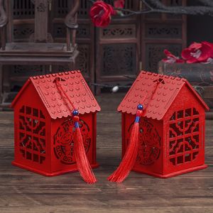 Fashion Chinese Red Classic Sugar Case Creative House Design Wood Chinese Double Happiness Scatole per bomboniere Scatole per caramelle