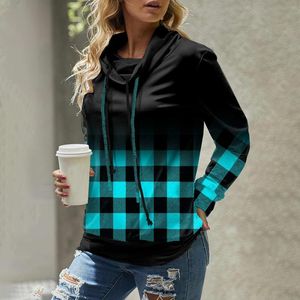 Women's Hoodies & Sweatshirts Christmas Women Plaid Patchwork Hooded Sweatshirt Xmas Winter Warm Long Sleeve Pullover Top Sudaderas Para Muj