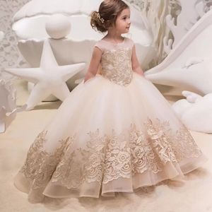 2022 Lovely Flower Girls' Dresses Baby Infant Toddler Baptism Clothes Satin Ball Gowns Birthday Party Dress Custom Made Puff Sleeve With Tail B0622x12