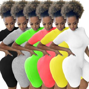 Women Sexy Jumpsuits Short Sleeved Rompers Nightclub Clothing Zipper Half-high Collar Fitness Pants