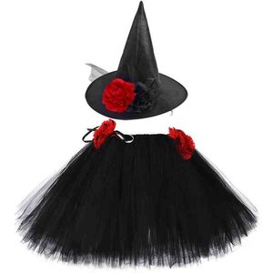 Flower Girls Witch Tutu Skirt Outfit for Kids Halloween Witches Disfraces Baby Girl Tulle Skirt With Hat Children Fluffy Tutus T220817