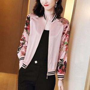 Jackets femininos de cunhada de mangas compridas roupas femininas da primavera da primavera de impressão floral rosa de beisebol solto casaco curto casaco curto jaqueta e95wom