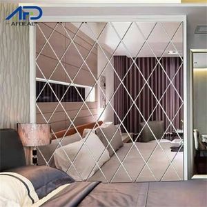 Adesivos de parede de espelho 3D Diamantes formam espelhos de parede decorativos Adesivo Diy TV Background Wall Stickers Home Decoration 220510