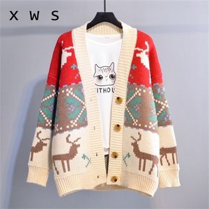 Sonbahar Kadın Moda Koreli Sweater Ceketler Geyik Noel Uzun Örgü Kaplama Büyük Boy Knit Kazak ve Hırgalar Femme 201223