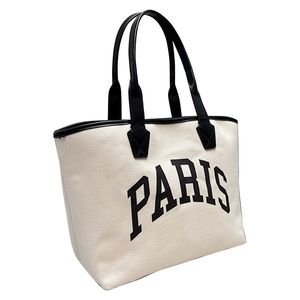 28 cm Canvas-Einkaufstasche Städte Paris Handtaschen Hochwertige Shop-Taschen Umhängetasche Totes Geldbörse Geldbörsen Patchwork Echtes Leder Klassischer Briefdruck Große Kapazität