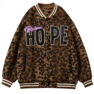 Kurtka Mężczyzn Lopard Punk Cool Big Let Patch Vintage Płaszcz High Street Harajuku luźne marki miękki, owłosiono ciepłe streetwear t220728