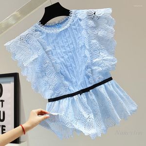 Женские футболки Summer Lace Patchwork Cotton Linen для женщин в корейском стиле круглый рукавиц