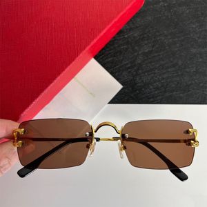 İmza De güneş gözlükleri Erkekler Buzlu Tasarımcı Vintage Elmas Küçük Güneş Gözlüğü Erkekler Tel C Rhinestones Çerçeve Gözlükleri Kadınlar için Pürüzsüz Altın Bitiş Metal Ödül De Sol