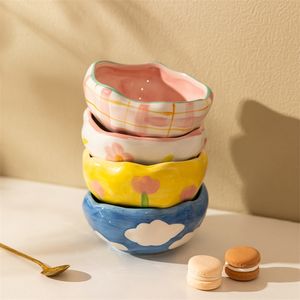 400ml Hand-painted Flower Dessert Bowl Ceramic Salad Snack Bowl Breakfast Oatmeal Kitchen Cereal Rice Soup Bowls 220408