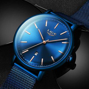 Męskie Zegarki Top Marka Luksusowe Wodoodporne Ultra Cienkie Zegar Niebieski Pas Mesh Fashon Casual Kwarcowy Zegarek Mężczyźni Sport Wrist Watch