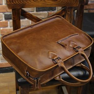 Aktentaschen Männer Vintage Aktentasche Handtasche Crazy Horse Pu Leder 13 Zoll Große Laptop Taschen Business Braun Messenger Schulter Tasche Mann