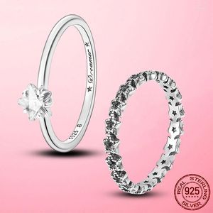 Ringos de cluster Silver Celestial Sparkling Star Solitaire Ring to Ring for Women Wedding Wedding Brand JewelryCluster Rita22