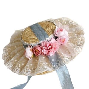 Wide Brim Hats Summer Women Lolita's Hat Tea Party Outdoor Sunscreen Flower Decor Hairclips Anti-slip Beach Vacation Drop