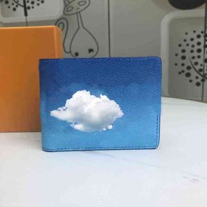 Дизайнерский кошелек для женщин и мужчин, держатель для кредитных карт, высокое качество, синий цветок, длинный кошелек, модные облака, короткая сумка, оригинальная коробка