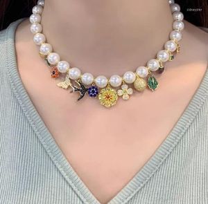 Chains Sweet Cool Garden Swallow Butterfly Flower Diamond Pearl Necklace Women Summer Clavicle Chain Magnetic BuckleChains