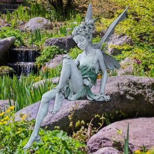 Blumenfee-Statue, Stahldrähte, Garten-Miniaturskulptur, mythische Löwenzahn-Figur, Feen, Pixies, Hofdekoration 220721