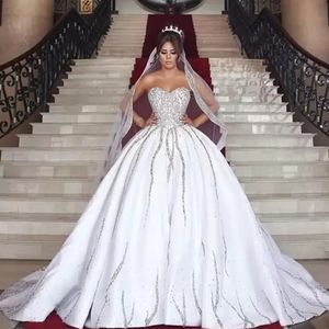 Modest Ball Gown Wedding Dress Sleeveless Lace Top Vestidos de Novias Court Train Bridal Gowns See Through Back with Buttons