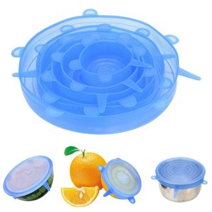 6 pezzi/set di coperchi in silicone durevoli riutilizzabili in silicone per alimenti freschi salva coperture resistenti si adattano a tutte le dimensioni e forme di contenitori. T200506