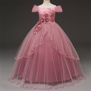 Girls Christmas Dress Elegant Princess Gown for Wedding Flower Appliques Kids Evening Prom Party Events 220707