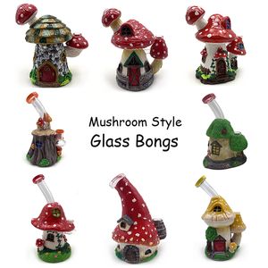 Different Mushroom Styles Hookahs Mini Cute Small Oil Dab Rigs Uniqe Glass Beaker Bongs Showerhead Perc Percolator Eye Handcraft Water Pipes 14mm Joint With Bowl