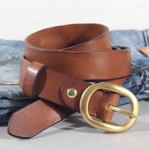 Belts Handmade Luxury Vintage Casual Pure Copper Pin Buckle No Laminated Leather Women's Belt 100% Genuine Jeans Soft BeltBelts Fred22