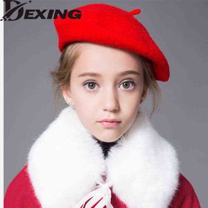 Детский шерстяной берет для детей от 2 до 8 лет, осень-зима, черные, красные береты, шляпа художника для девочек J220722