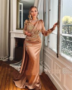 Eleganckie kryształy z koralikami Dubai Dubai Evening Sukienki V-dół Satyna Satyna syrena formalna impreza nosić matkę specjalną okazję sukienka Prom Celebrity sukienka