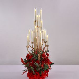 Dekoracja 16 ramion Candelabra Metalowe świeca stojaki stoliki ślubne Gold Flower Stand Centrepiecess Droga do domu Dekoracja imprezy domowej 1 Imake065