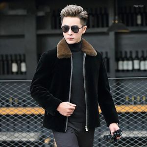 Men's Leather & Faux Winter Warm Duck Down Coat 2022 Lamb Fur Jacket Real Coats Natural Mink Collar Veste Homme 1815 YY325