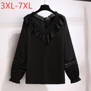 Women's Plus Size T-Shirt Spring Autumn Tops For Women Large Blouse Long Sleeve Black Lace V-neck Designer Shirt 7XLWomen's