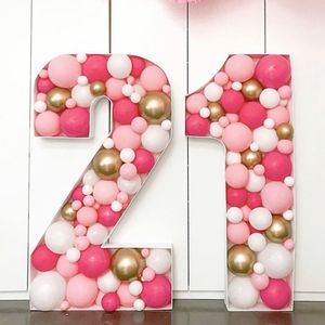 Scatola per palloncini KT da 100 cm, decorazione per feste, impostazione di compleanno, vetrina con decorazione per anniversario di matrimonio, con numeri grandi e palloncini
