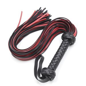 Fetisch Blackred Pu Leather Whip Flogger Handle Spanking Paddel Knout Flirt BDSM Vuxen Game Erotiska Sexiga leksaker för kvinnliga par