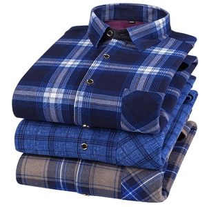 Men Brand Winter Warm Leisure Long Sleeved Plus Thick Printed Plaid Shirt Wool Double-sided Velvet No-shrinkable Top Blouse 220326