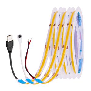 DC 5V LED COB Strip Light USB High Density Linear Lighting 320LED Flexible Tape Lights Warm Natural White Red Blue Green Decor