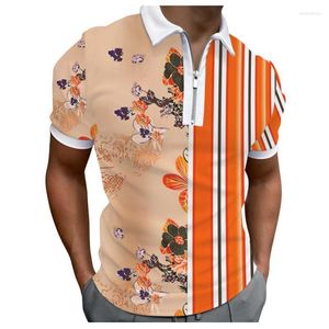 Fermuar Bluzlar Gömlek toptan satış-Erkekler Tişörtler Erkekler Sıradan Moda Üst Göflek Fermuar Dönüş Bluz Çiçek Baskı Şeridi Raglan Kısa T Sleevemen in Mild22