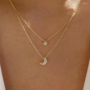 Kedjor Fashion Personality Moon Star Necklace Womenstacked Multi-Layer Clavicle Chain Crescent Pendant Halsband för vän Giftchains Godl2