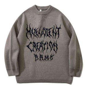 Män hiphop stickade jumper tröjor graffiti tryck streetwear harajuku höst koreansk lös överdimensionerade casual par tröjor T220730