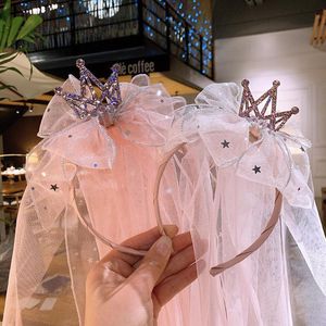 Wholesale bow veils for sale - Group buy Hair Accessories Sweet Princess Girl Crown Headband With Bow Veil Flower Birthday Party Wear Po Wedding Kids Headdress